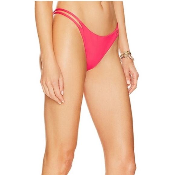 NWT l*space Wilder Bikini Bottom sz L Hot Cherry Pink Strappy Cheeky Summer Chic - Picture 3 of 8